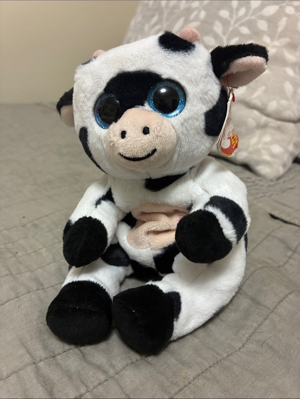 Ty Cow Plush with Blue Sparkly Eyes - White and Black